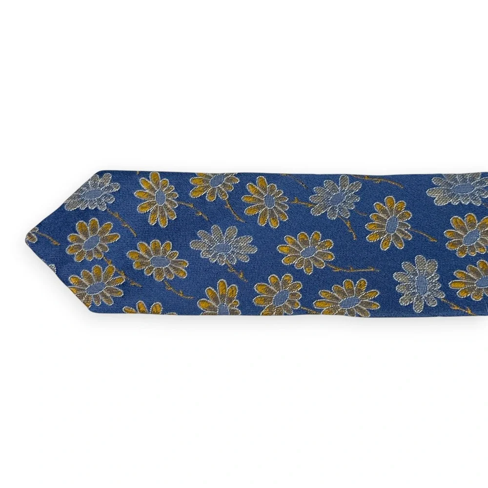 Hugo Boss Mens Silk Tie 57 x 3.5 Blue Gold Floral Italy Designer Spring Wedding
